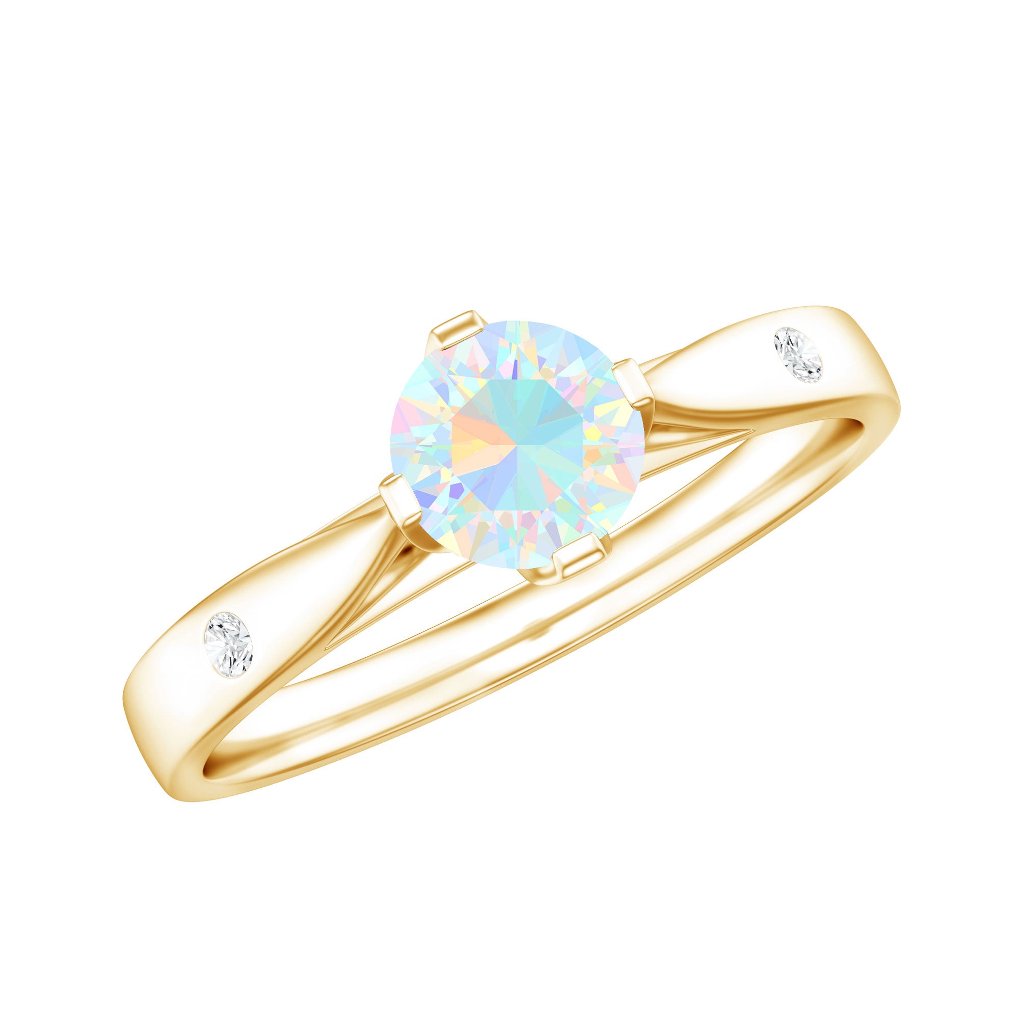 Natural Solitaire Ethiopian Opal Promise Ring with Diamond AAA - Rosec Jewels