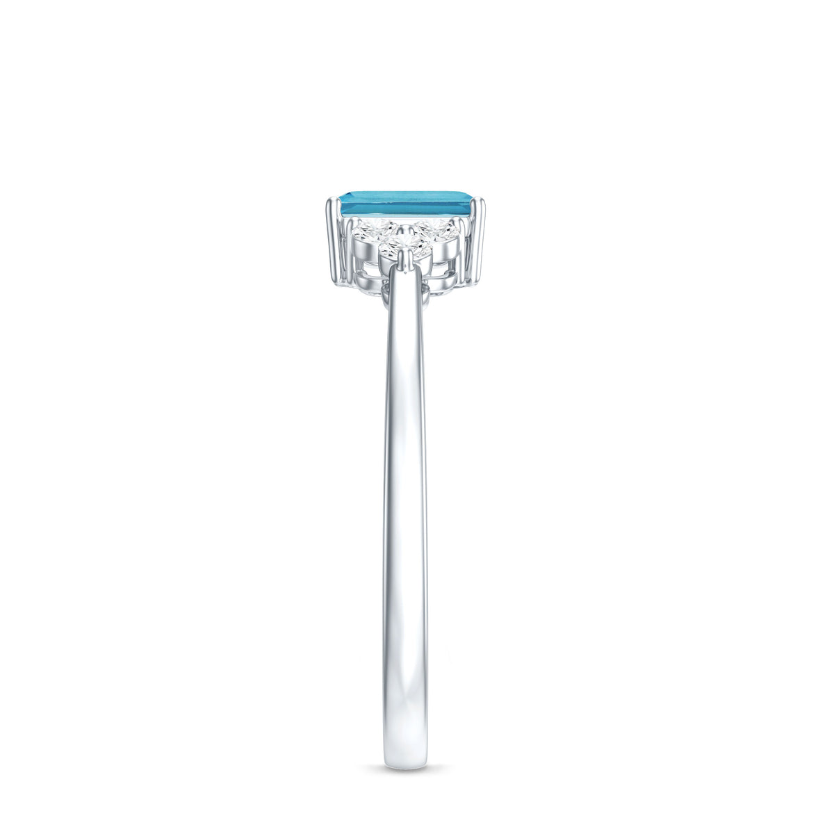 Aquamarine Emerald Cut Engagement Ring with Diamond Trio AAA - Rosec Jewels