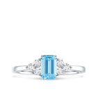 Aquamarine Emerald Cut Engagement Ring with Diamond Trio AAA - Rosec Jewels