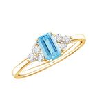 Aquamarine Emerald Cut Engagement Ring with Diamond Trio AAA - Rosec Jewels