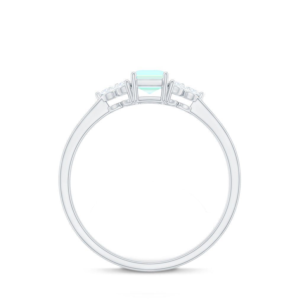 Octagon Cut Ethiopian Opal Solitaire Ring with Diamond Trio Ethiopian Opal - ( AAA ) - Quality - Rosec Jewels