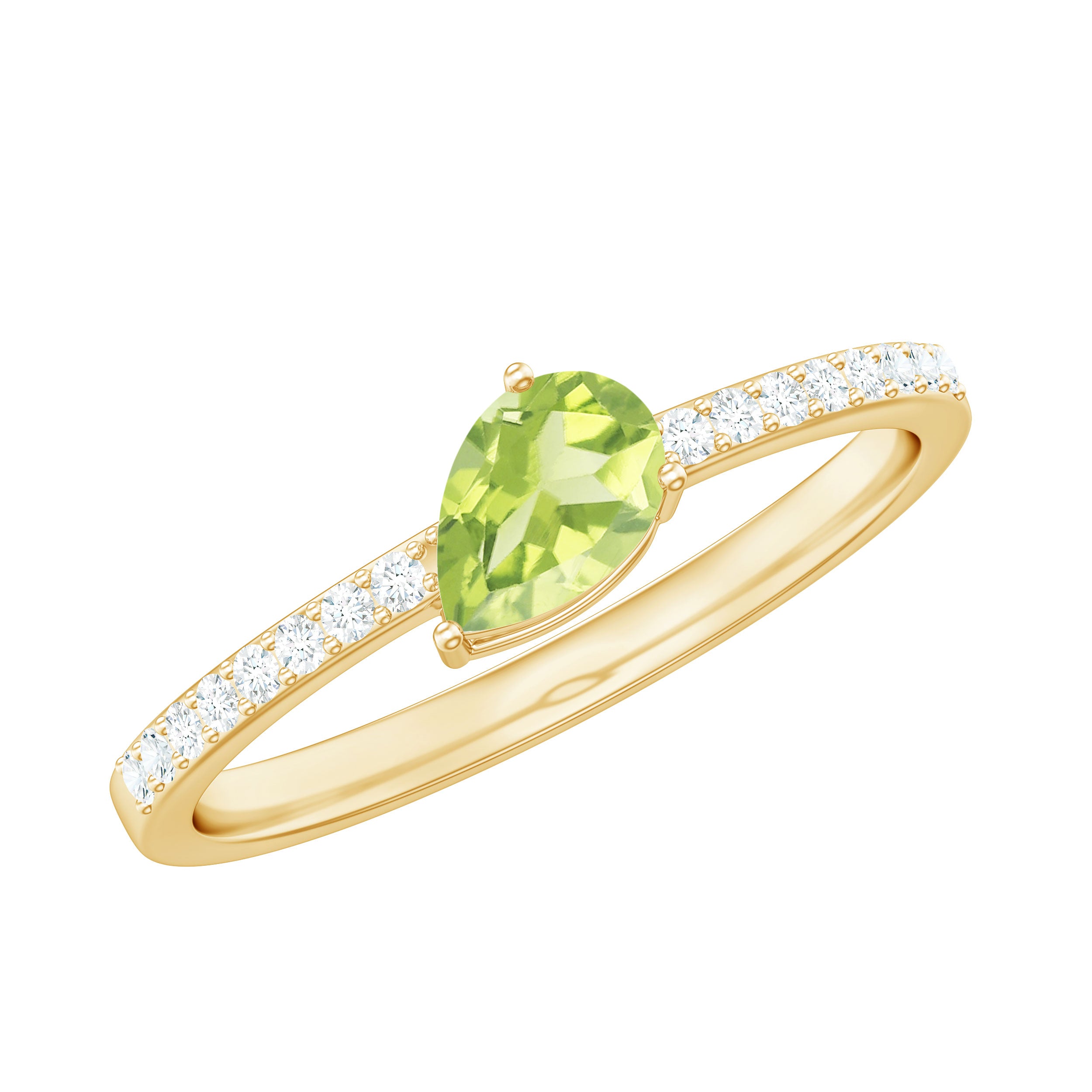 Natural 1 Carat Pear Shape Peridot Engagement Ring with Diamond AAA - Rosec Jewels