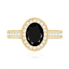 Rosec Jewels-Vintage Inspired Black Onyx Oval Engagement Ring with Diamond Halo