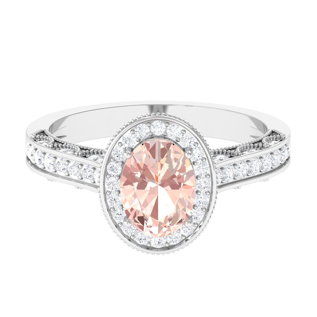 2 CT Morganite Engagement Milgrain Ring with Diamond Accent Morganite - ( AAA ) - Quality - Rosec Jewels