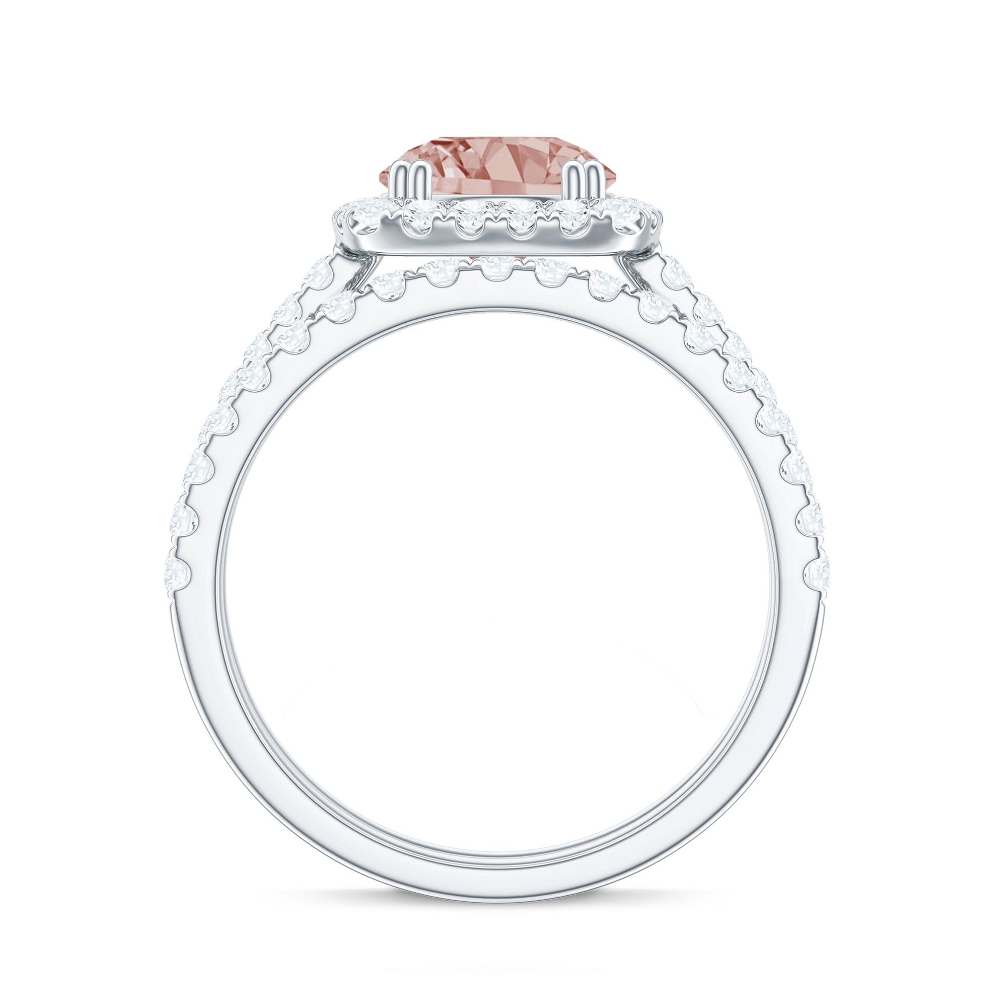 Real Morganite Wedding Ring Set with Moissanite Halo Morganite - ( AAA ) - Quality - Rosec Jewels