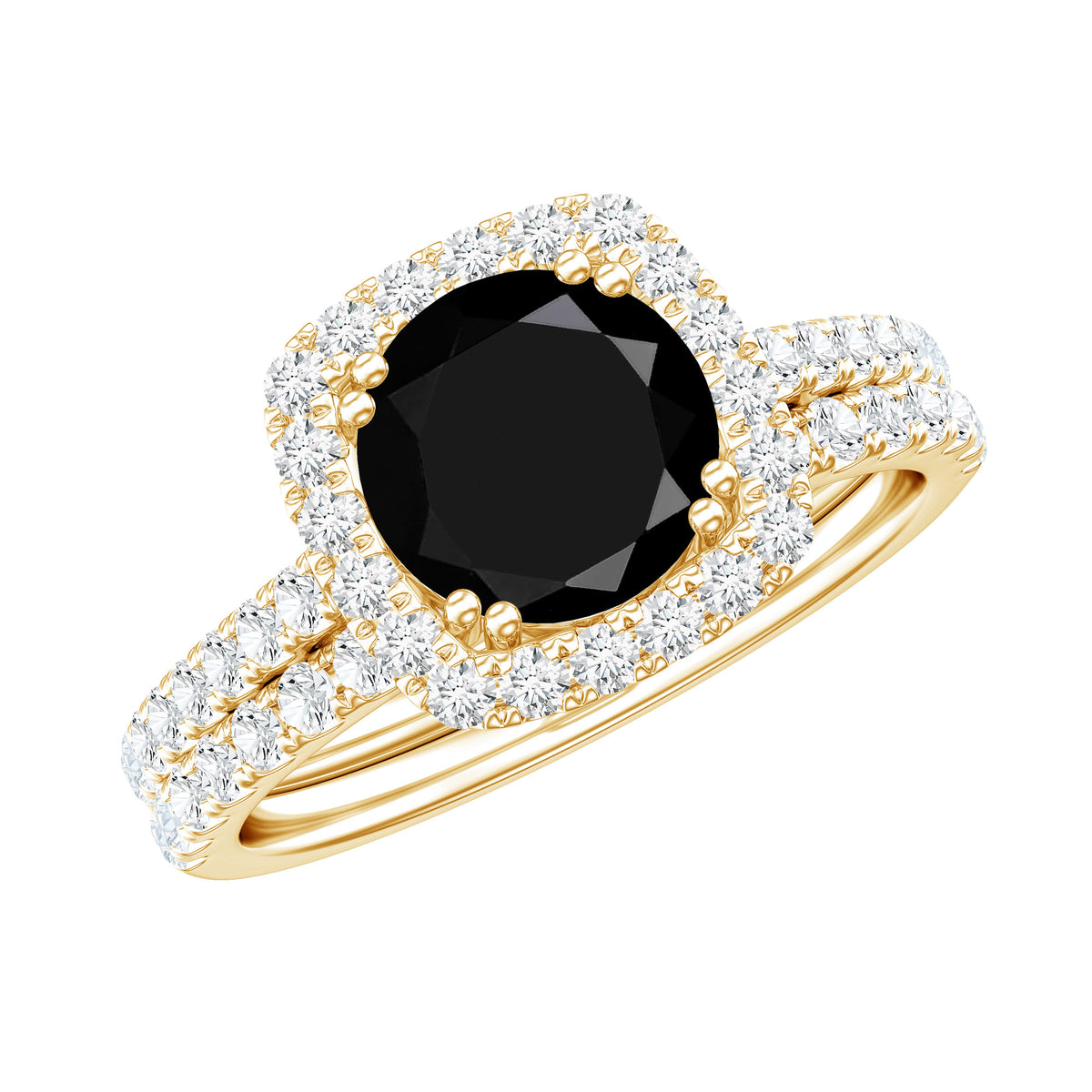 Certified 2 Carat Lab Grown Black Diamond Halo Engagement Ring with Wedding Band AAAA ( Synthetic ) - Rosec Jewels