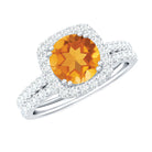 1.2 Carat Citrine Halo Wedding Ring Set with Moissanite AAA - Rosec Jewels
