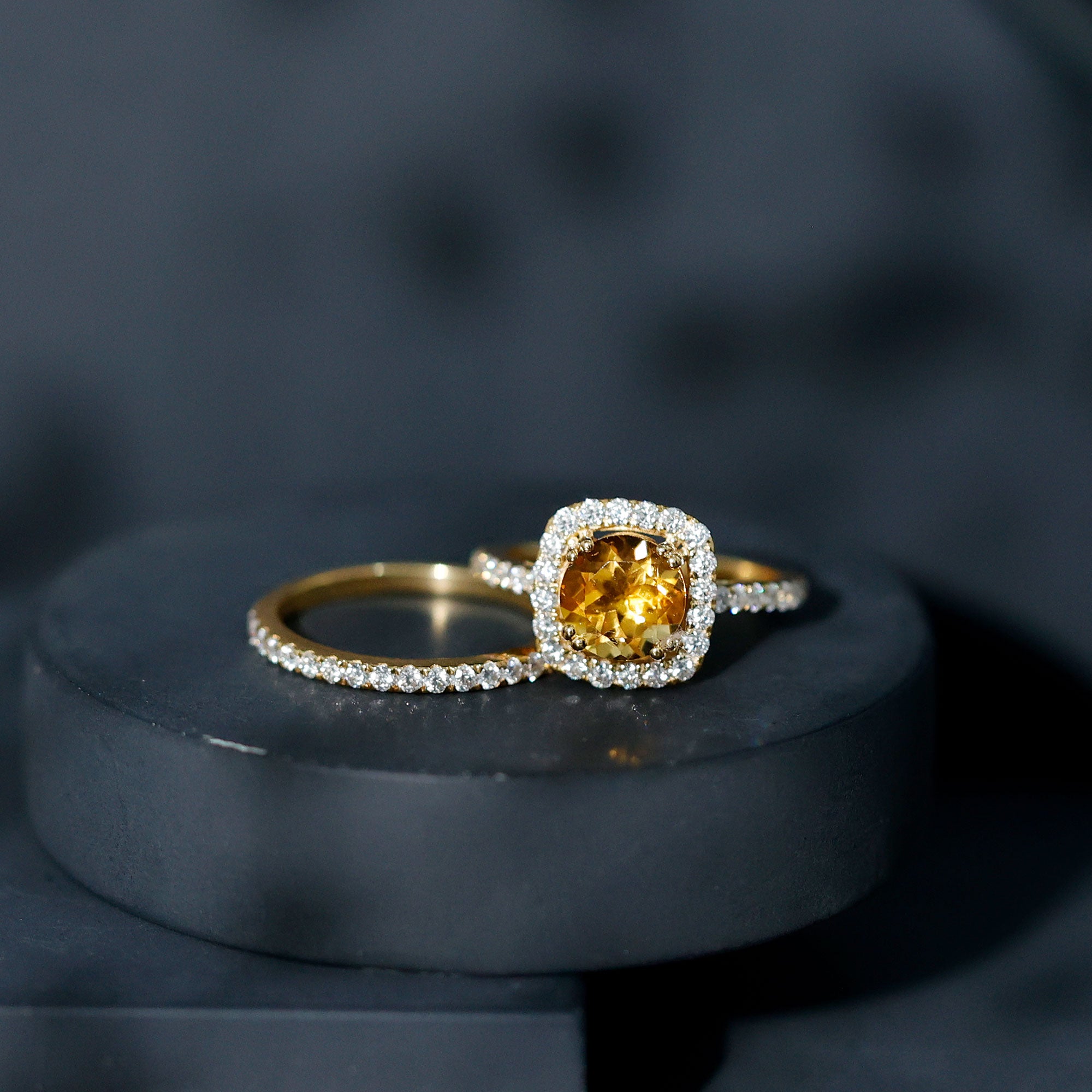 1.2 Carat Citrine Halo Wedding Ring Set with Moissanite AAA - Rosec Jewels