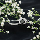 Rosec Jewels-Natural Black Spinel Wedding Bridal Ring Set with Moissanite