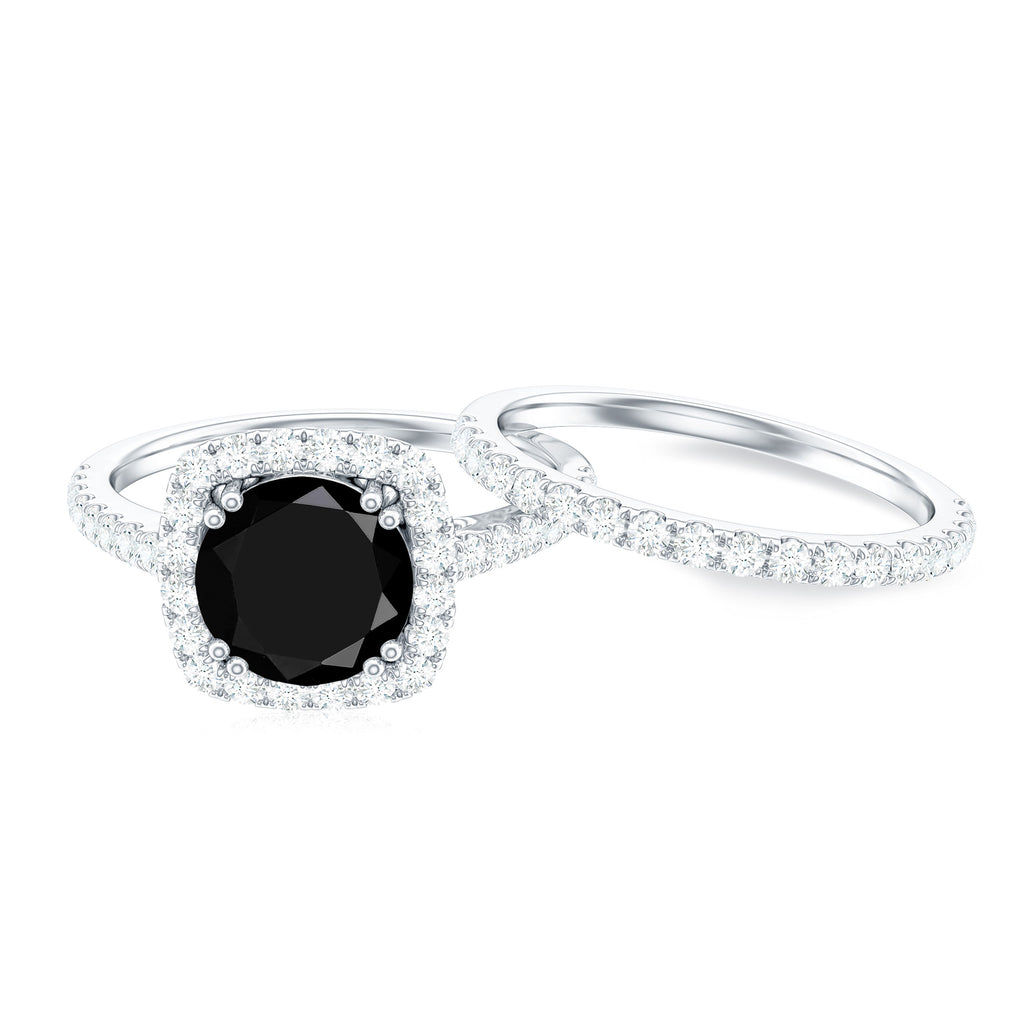 Round Black Spinel Classic Ring Set with Moissanite Black Spinel - ( AAA ) - Quality - Rosec Jewels
