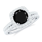 Round Black Onyx Classic Halo Ring Set with Moissanite Black Onyx - ( AAA ) - Quality - Rosec Jewels