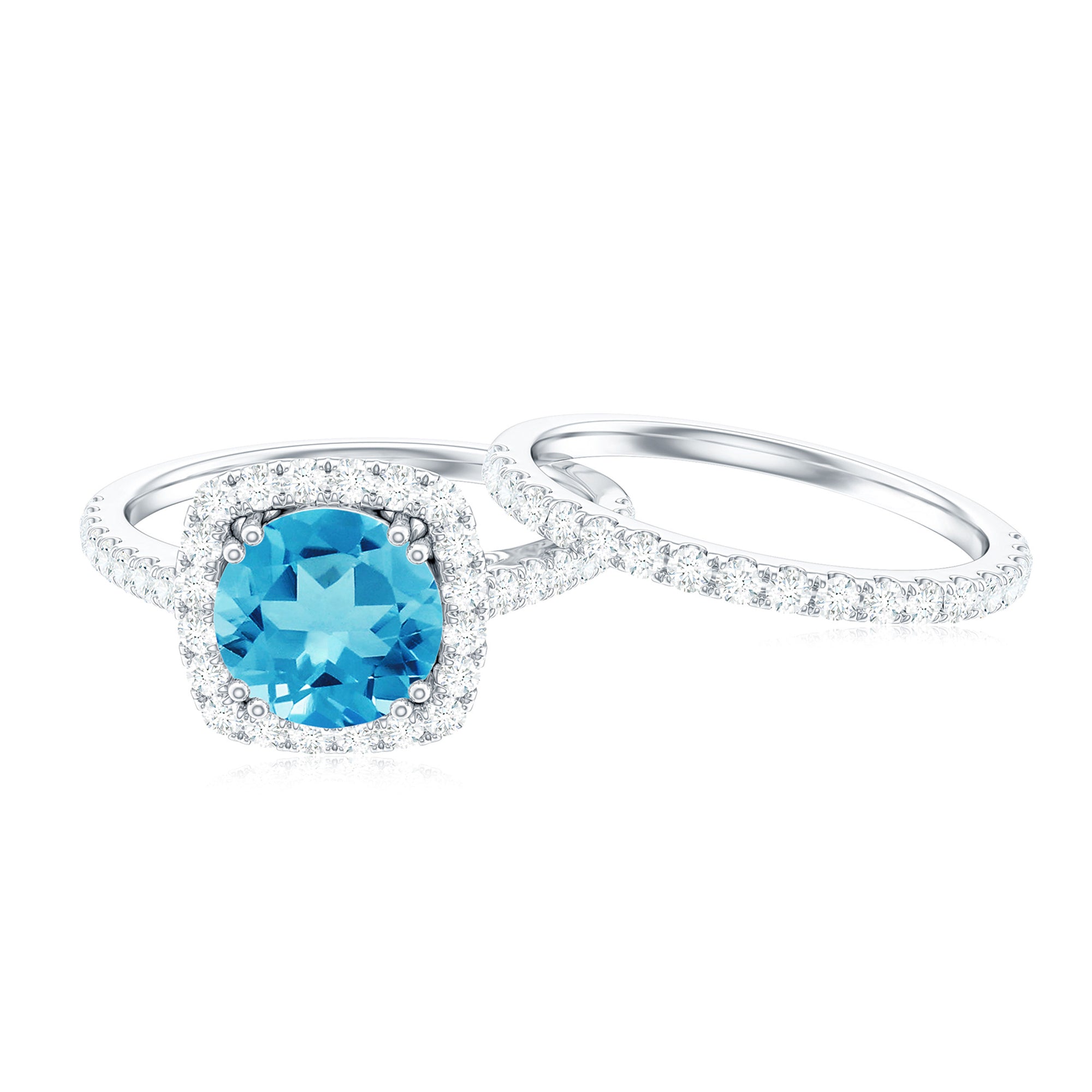 3.25 CT Swiss Blue Topaz and Moissanite Ring Set in Gold Swiss Blue Topaz - ( AAA ) - Quality - Rosec Jewels