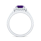 Real Amethyst and Moissanite Classic Halo Ring Set Amethyst - ( AAA ) - Quality - Rosec Jewels