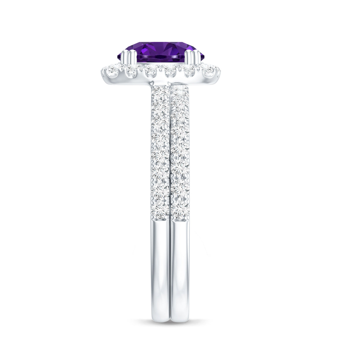 Real 1.2 Carat Amethyst Wedding Engagement Ring Set with Moissanite AAA - Rosec Jewels