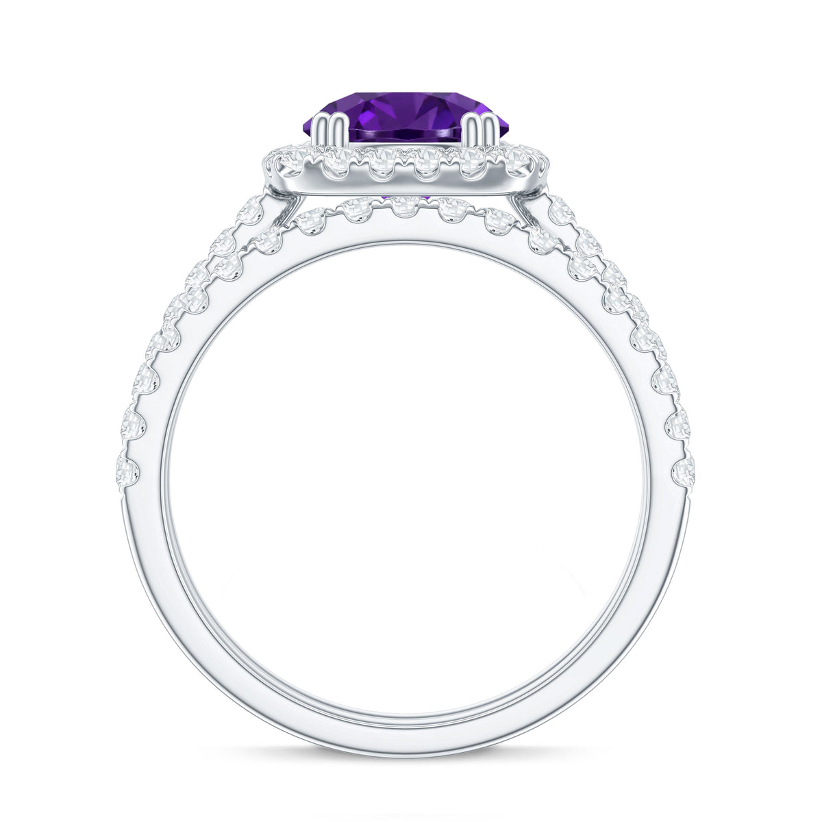 Real 1.2 Carat Amethyst Wedding Engagement Ring Set with Moissanite AAA - Rosec Jewels