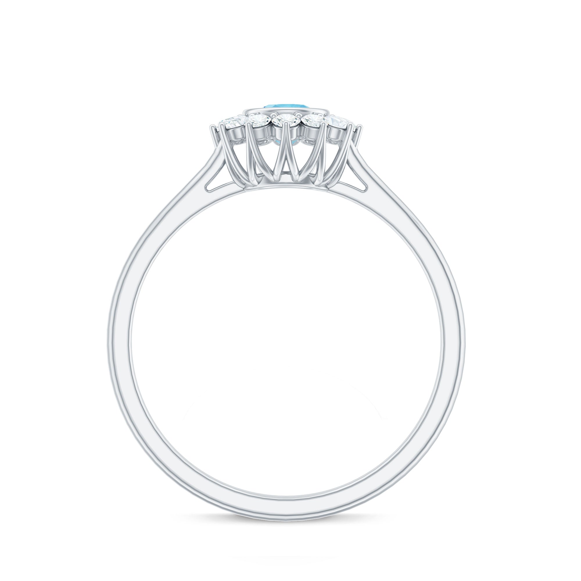 Rosec Jewels-Real Round Aquamarine and Diamond Halo Promise Ring