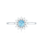 Rosec Jewels-Real Round Aquamarine and Diamond Halo Promise Ring