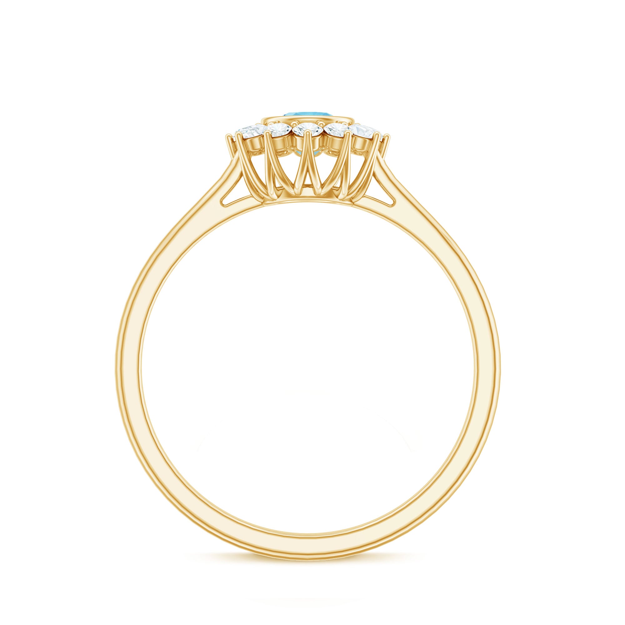 Rosec Jewels-Real Round Aquamarine and Diamond Halo Promise Ring