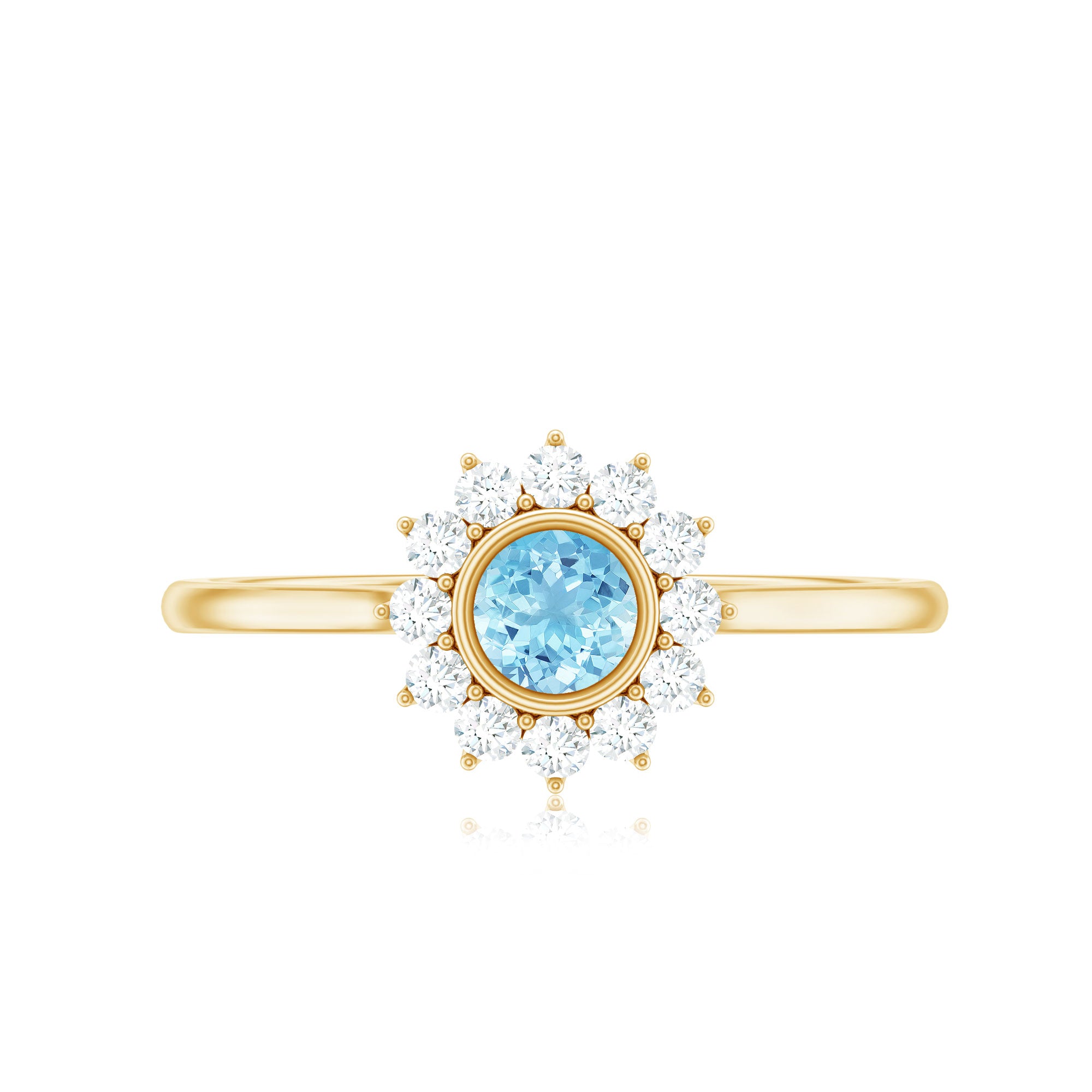 Rosec Jewels-Real Round Aquamarine and Diamond Halo Promise Ring