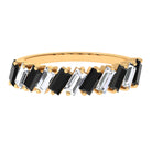 Tilted Baguette Shape Black Onyx and Moissanite Half Eternity Ring Black Onyx - ( AAA ) - Quality 10K Yellow Gold - Rosec Jewels