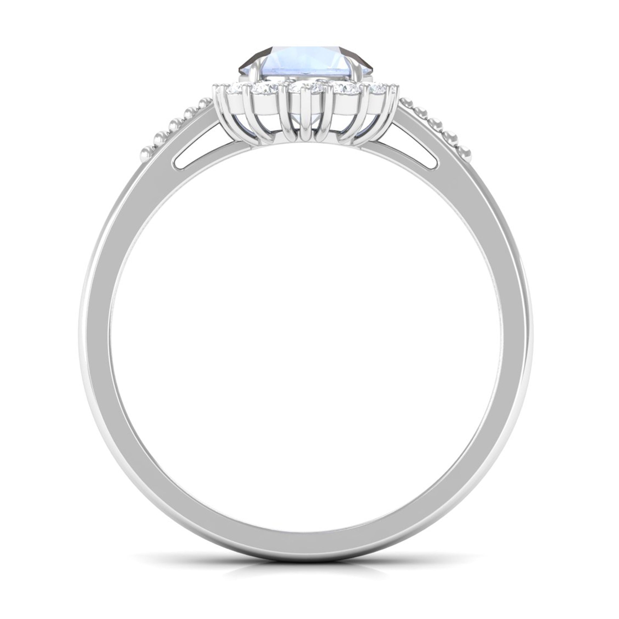 3/4 CT Natural Moonstone Engagement Ring with Diamond Accent AAA - Rosec Jewels