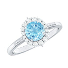 Rosec Jewels-Natural 6MM Aquamarine Halo Engagement Ring with Diamond