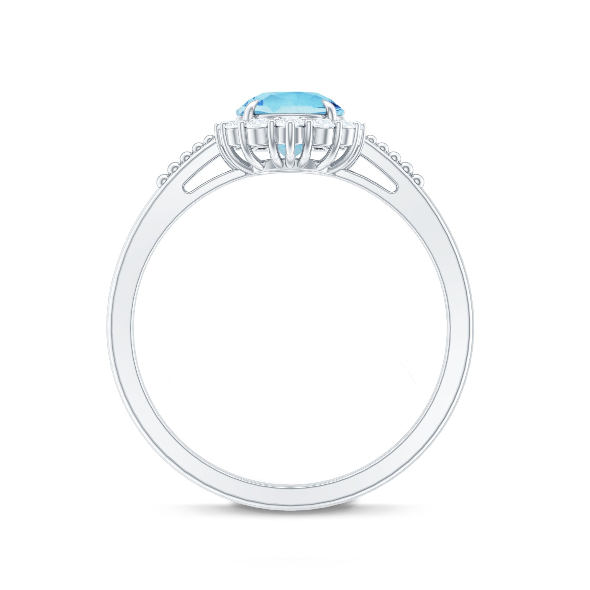 Rosec Jewels-Natural 6MM Aquamarine Halo Engagement Ring with Diamond