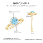 Rosec Jewels-Natural 6MM Aquamarine Halo Engagement Ring with Diamond