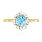 Rosec Jewels-Natural 6MM Aquamarine Halo Engagement Ring with Diamond