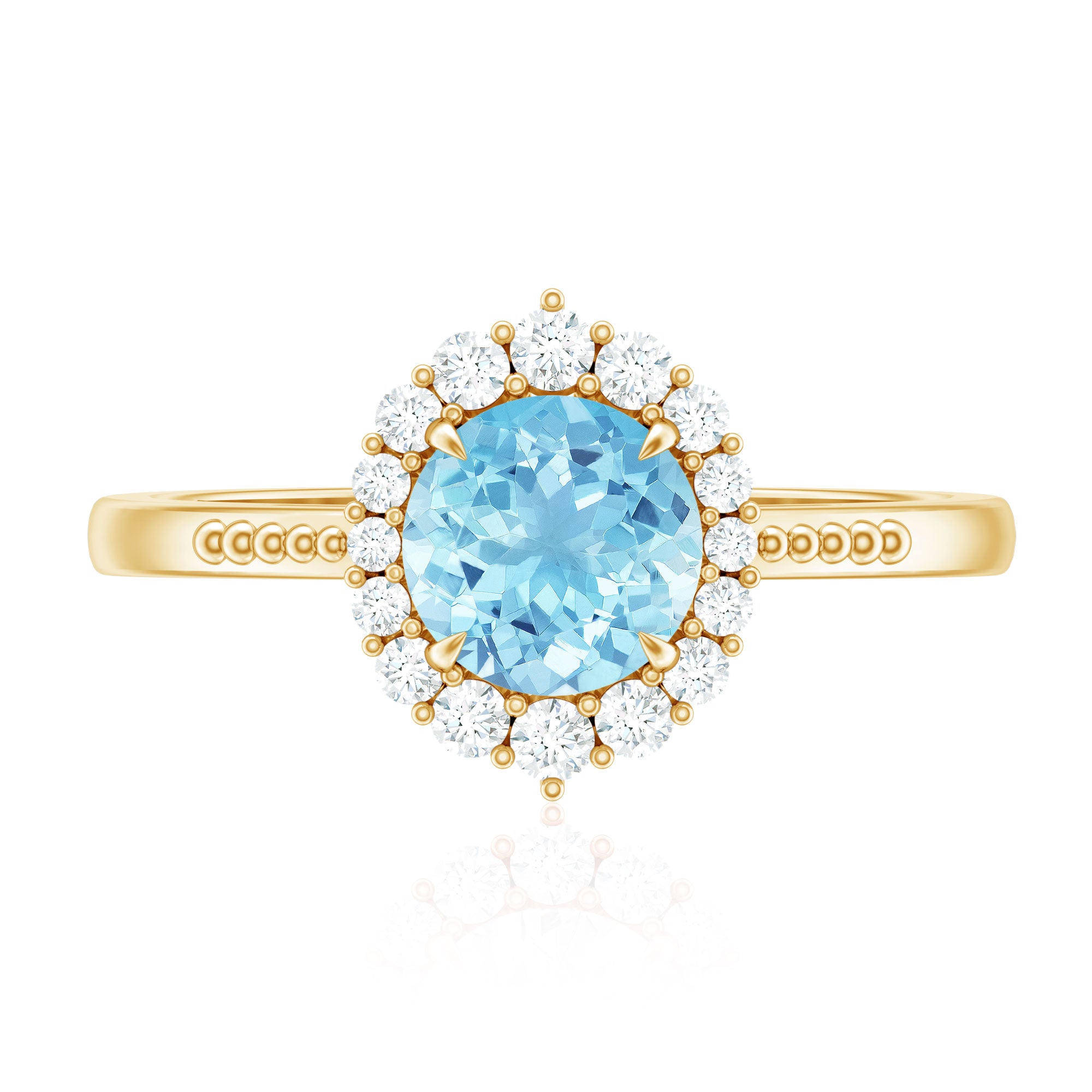 Rosec Jewels-Natural 6MM Aquamarine Halo Engagement Ring with Diamond