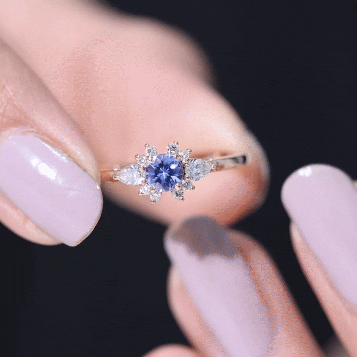 Real Tanzanite Promise Ring with Diamond AAA - Rosec Jewels