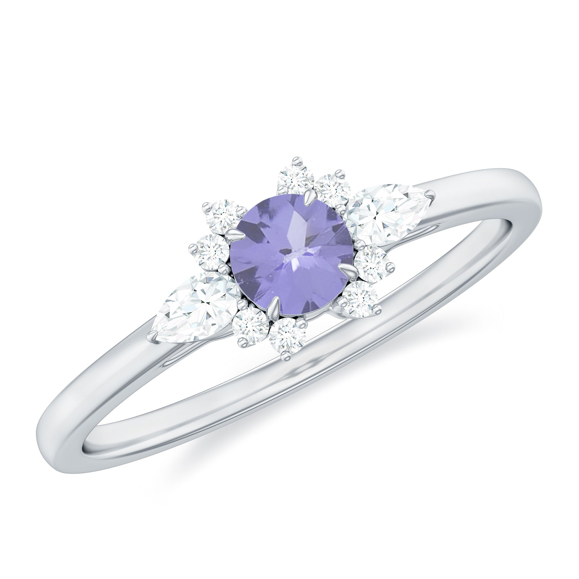 Real Tanzanite Promise Ring with Diamond AAA - Rosec Jewels