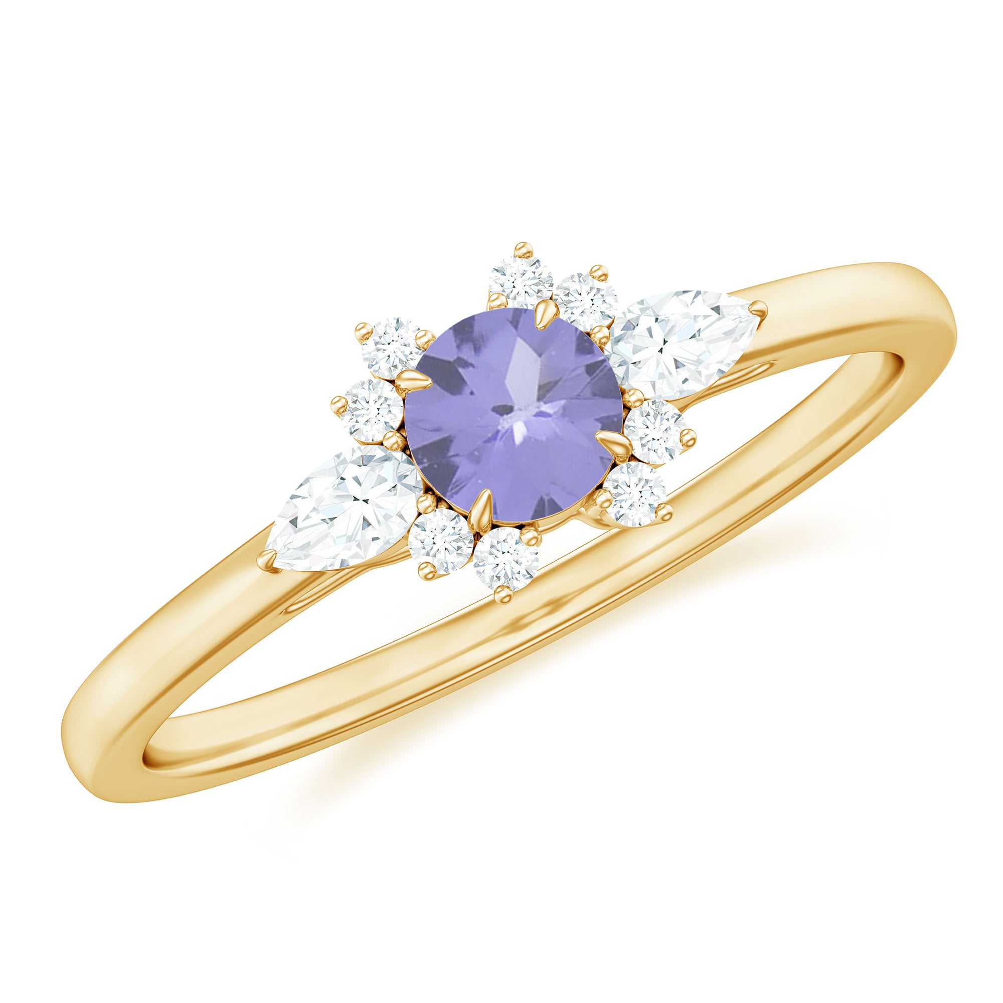 Real Tanzanite Promise Ring with Diamond AAA - Rosec Jewels