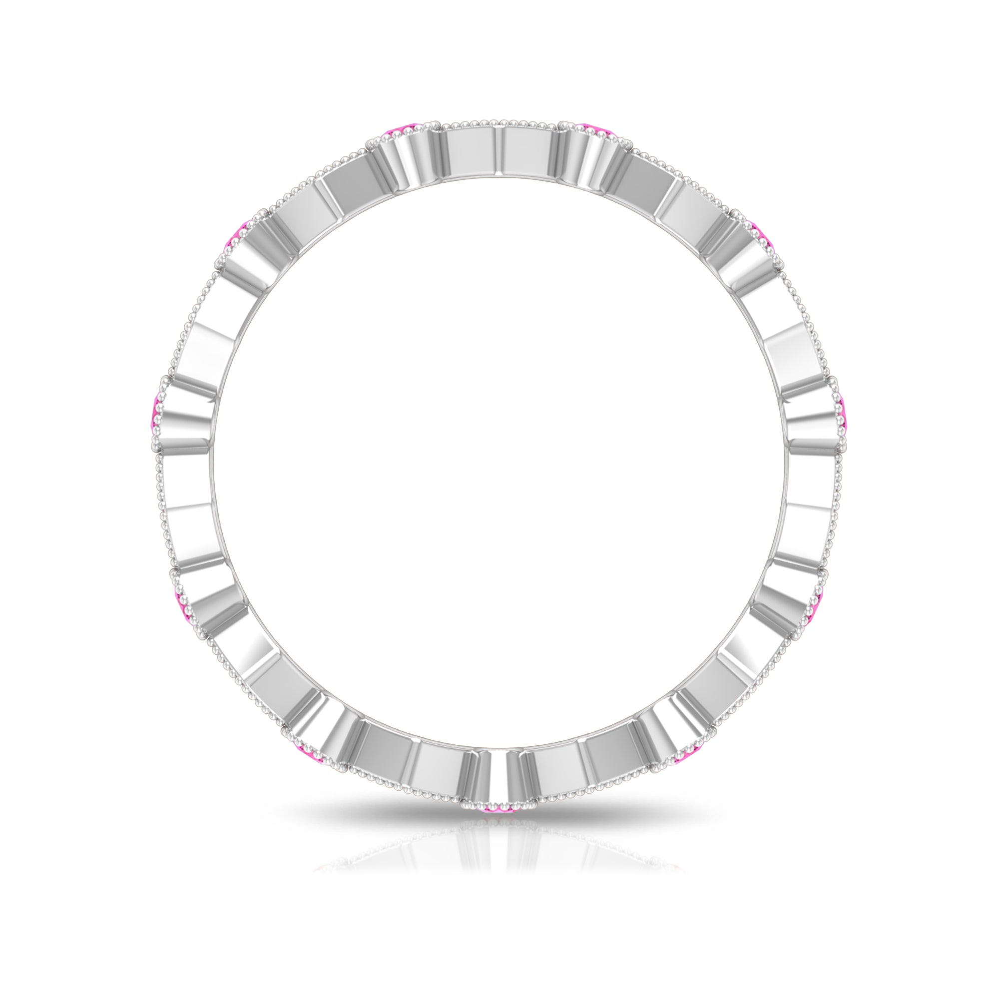 Created Pink Sapphire Stackable Eternity Ring with Beaded Shank AAAA - Rosec Jewels