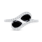 Pear Cut Black Onyx Two Stone Engagement Ring with Diamond AAA - Rosec Jewels