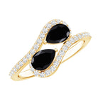 Pear Cut Black Onyx Two Stone Engagement Ring with Diamond AAA - Rosec Jewels
