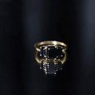 Emerald Cut Black Onyx Three Stone Engagement Ring AAA - Rosec Jewels
