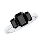Emerald Cut Black Onyx Three Stone Engagement Ring AAA - Rosec Jewels