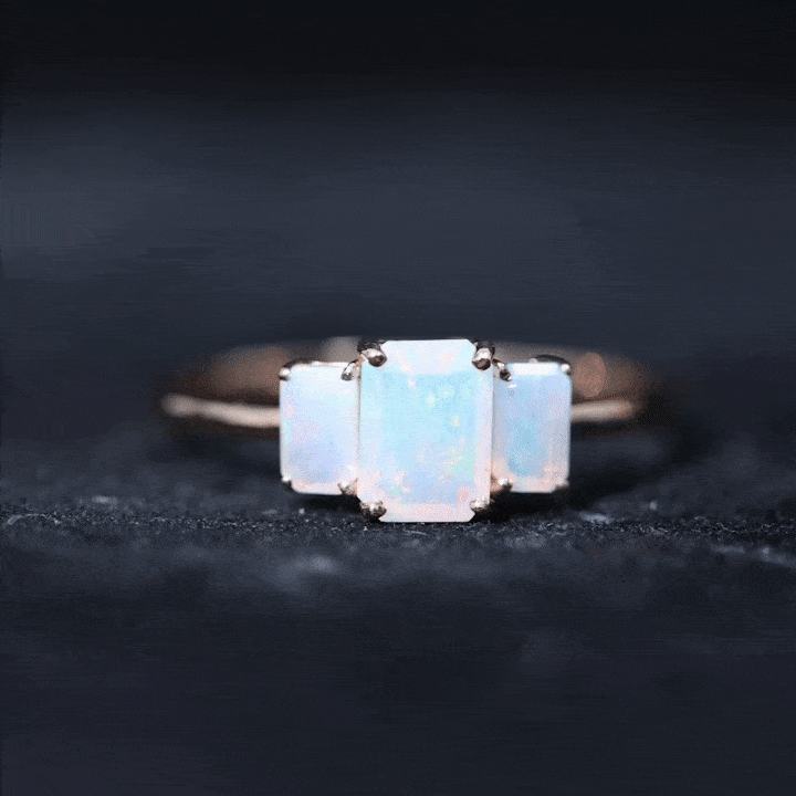 2 CT Octagon Shape Ethiopian Opal Three Stone Cocktail Ring Ethiopian Opal - ( AAA ) - Quality - Rosec Jewels