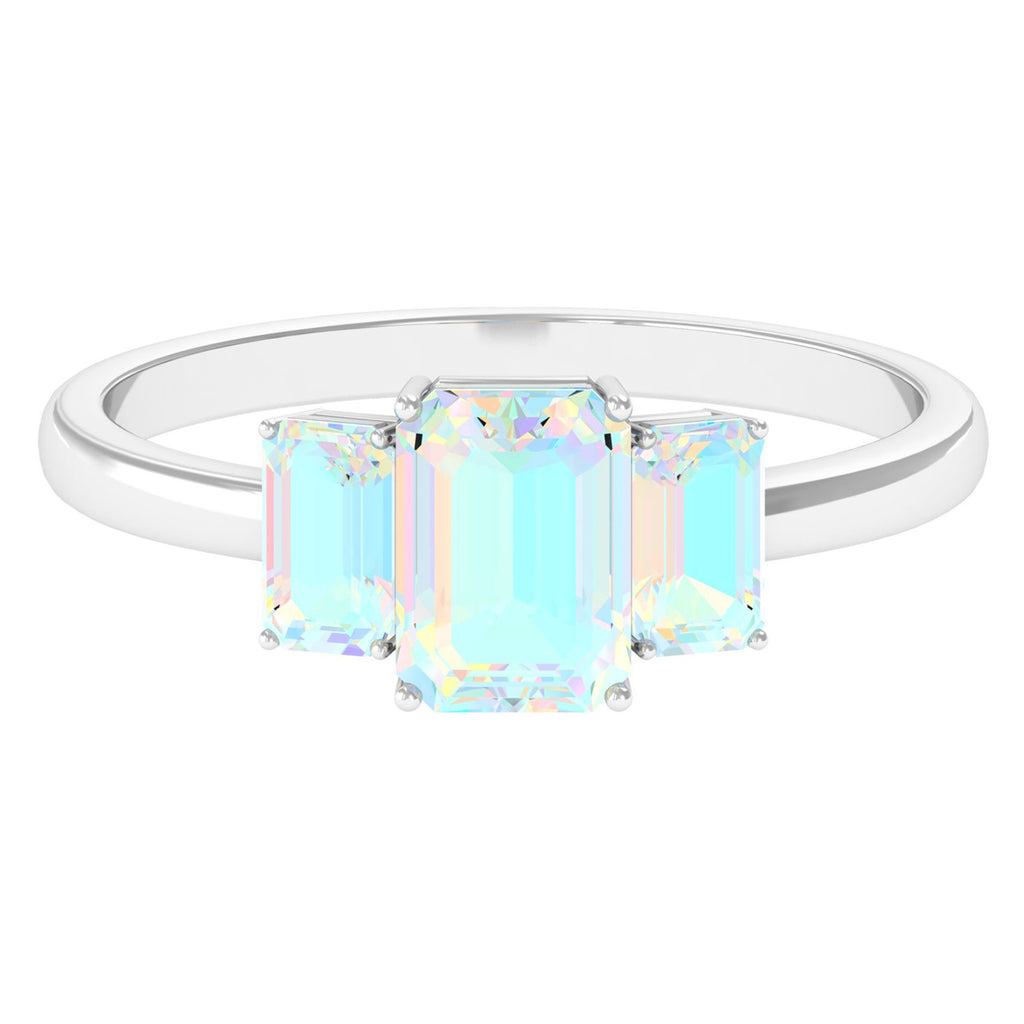 2 CT Octagon Shape Ethiopian Opal Three Stone Cocktail Ring Ethiopian Opal - ( AAA ) - Quality - Rosec Jewels