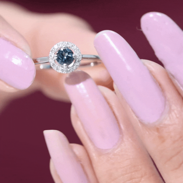 5mm London Blue Topaz Promise Ring with Diamond Halo AAA - Rosec Jewels