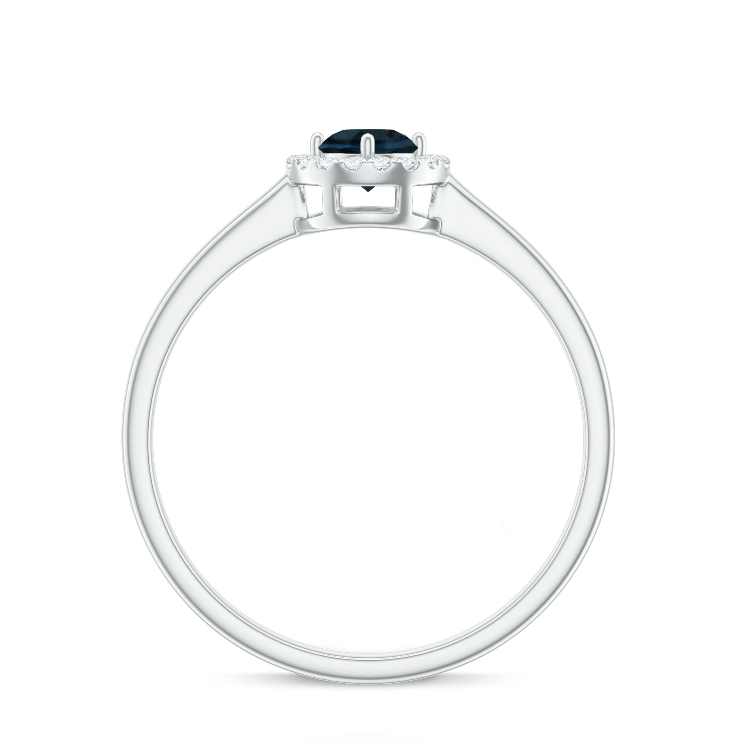 5mm London Blue Topaz Promise Ring with Diamond Halo AAA - Rosec Jewels
