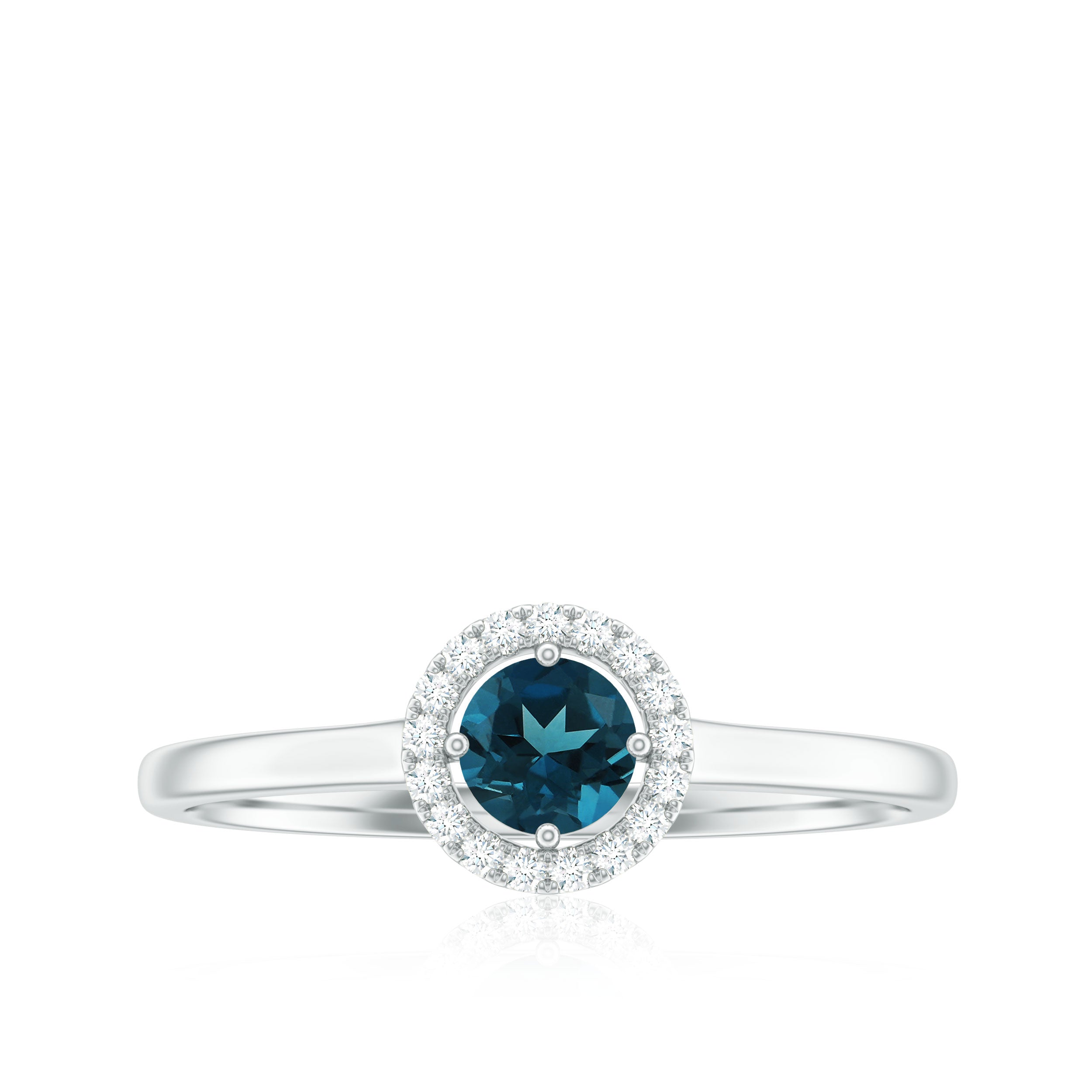 5mm London Blue Topaz Promise Ring with Diamond Halo AAA - Rosec Jewels