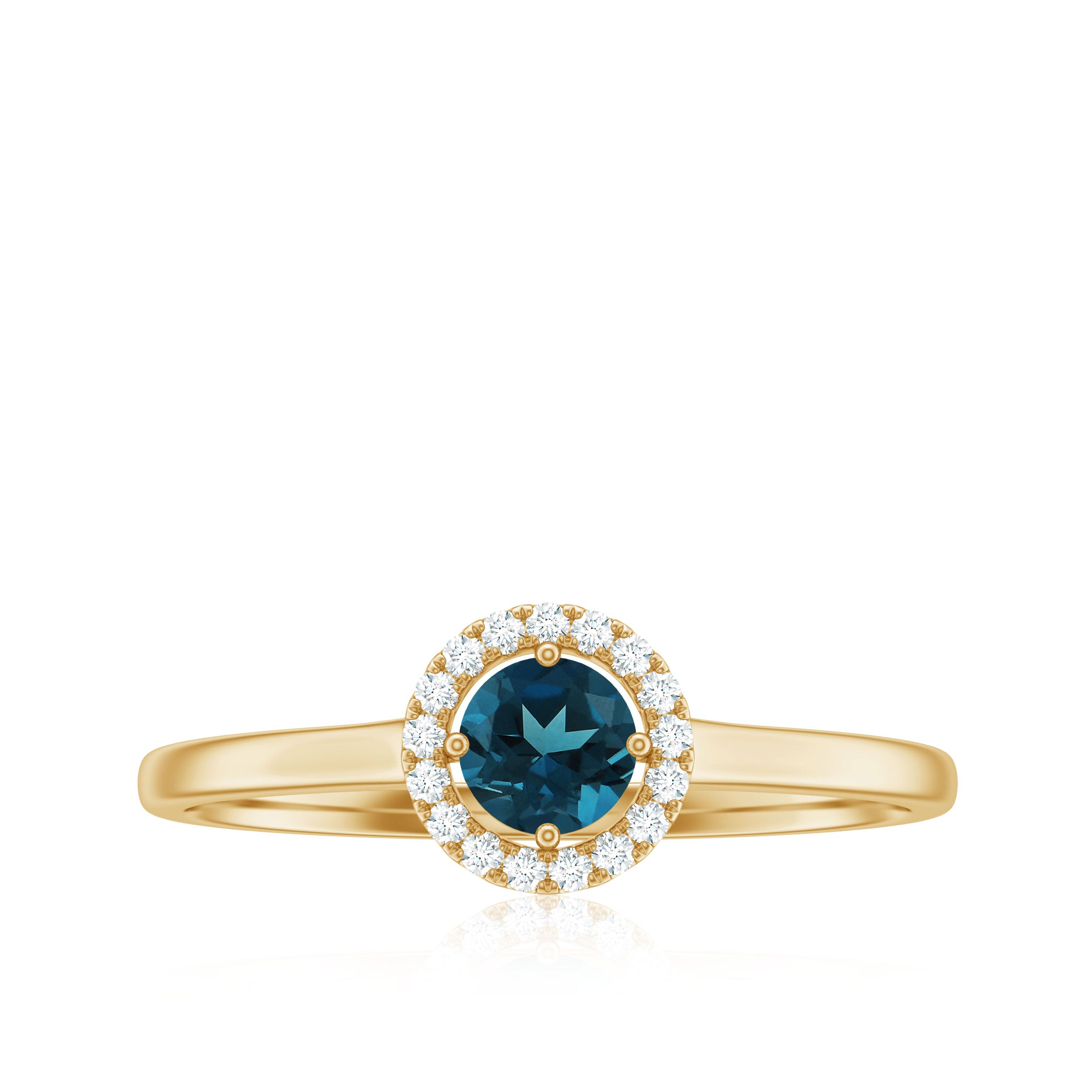 5mm London Blue Topaz Promise Ring with Diamond Halo AAA - Rosec Jewels