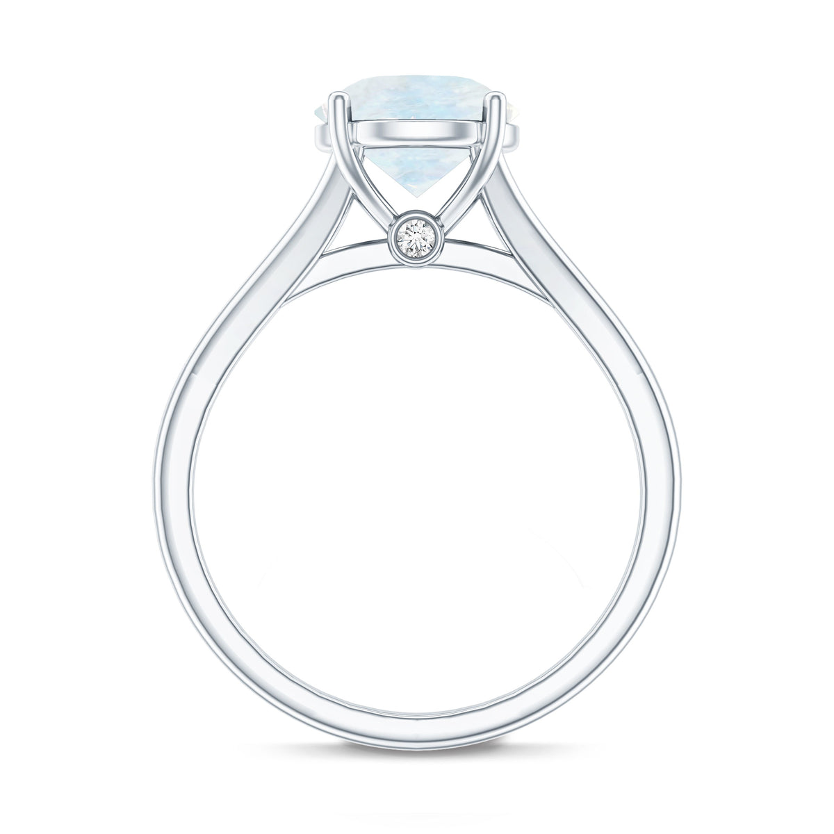 0.8 Carat Natural Moonstone Solitaire Ring with Surprise Diamond AAA - Rosec Jewels