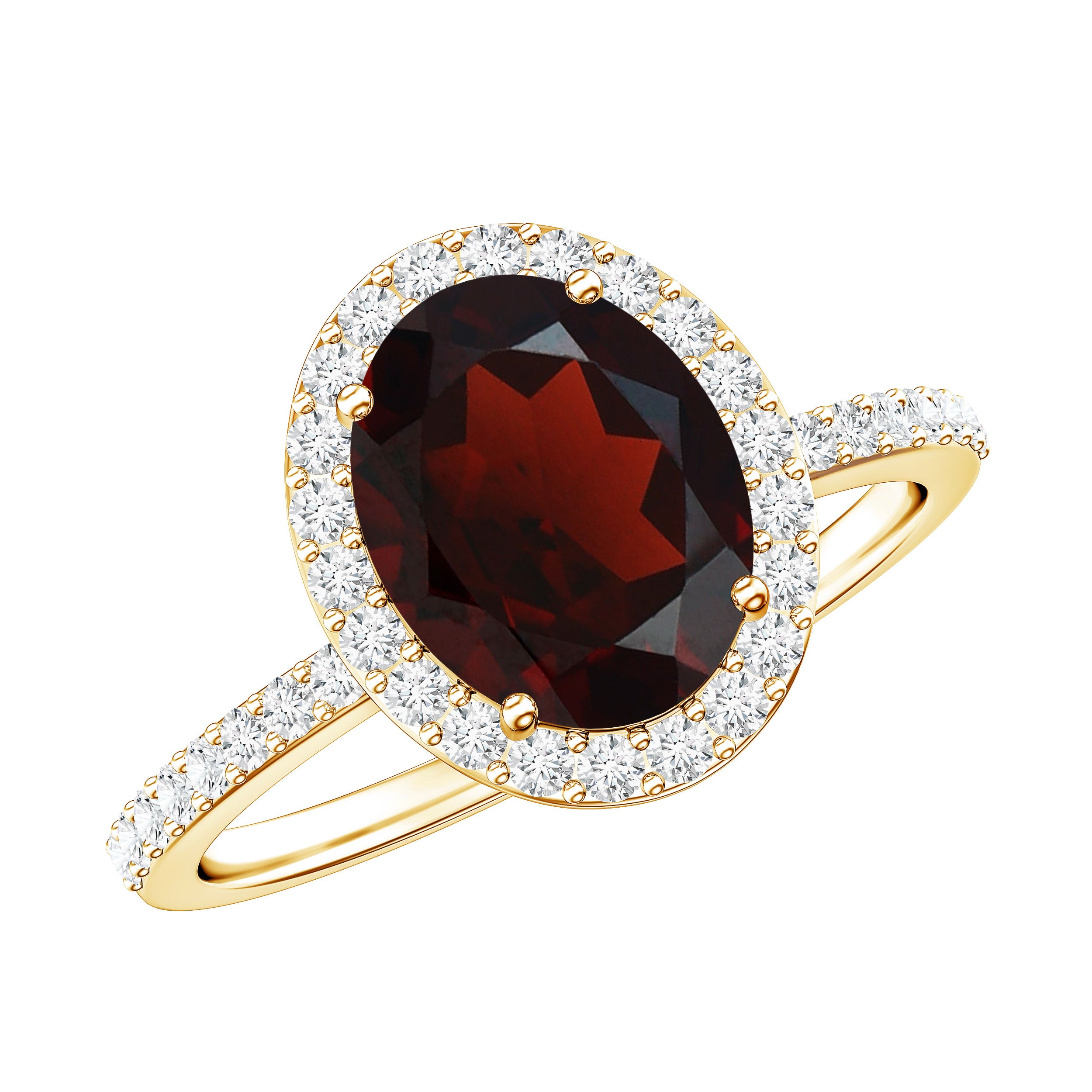 Certified Real 8X10mm Garnet Oval Engagement Ring with Diamond Halo AAA - Rosec Jewels