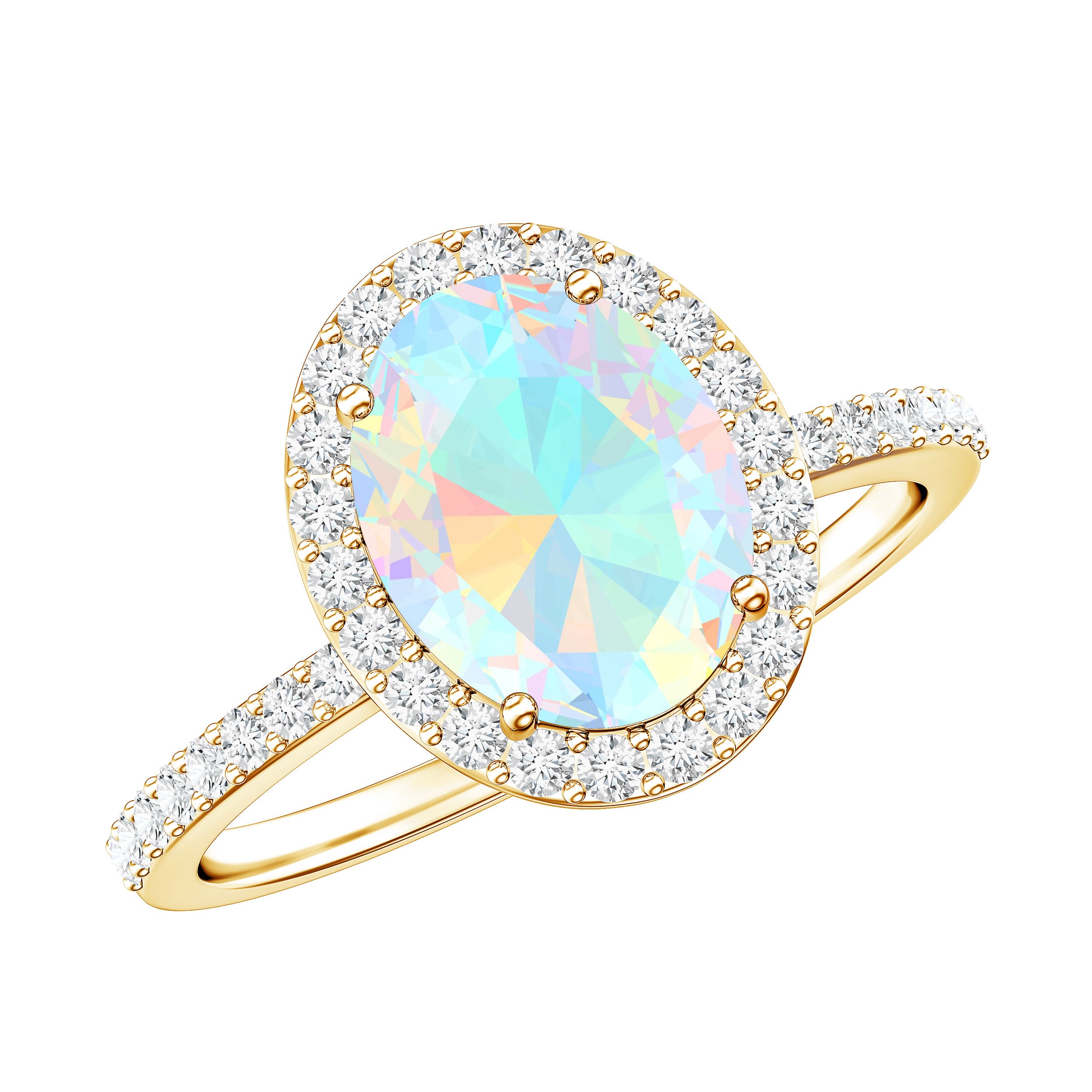 Certified Real 8X10 mm Ethiopian Opal Engagement Ring with Diamond Halo AAA - Rosec Jewels