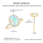 Certified Real 8X10 mm Ethiopian Opal Engagement Ring with Diamond Halo AAA - Rosec Jewels