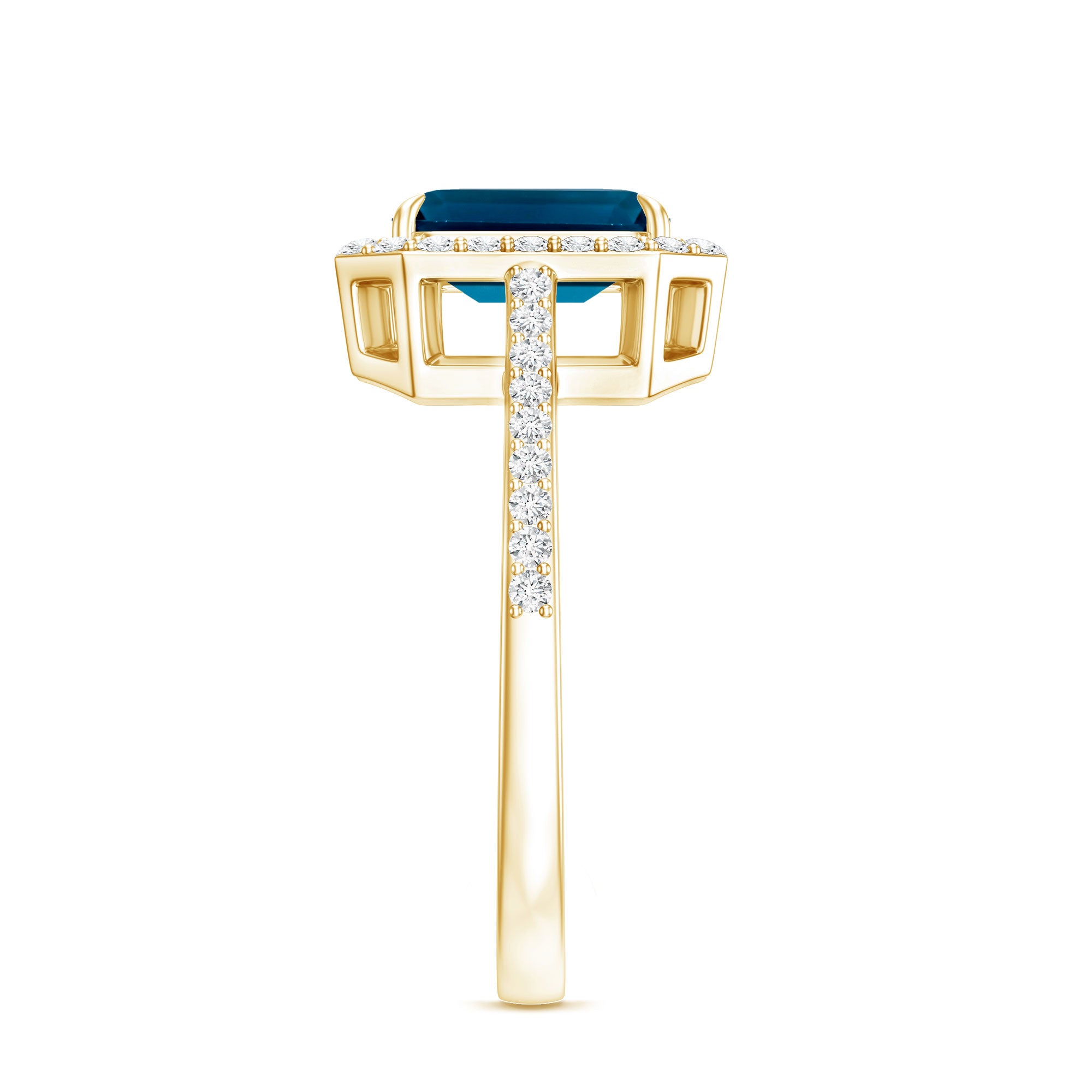 Emerald Cut London Blue Topaz Engagement Ring with Diamond Halo AAA - Rosec Jewels