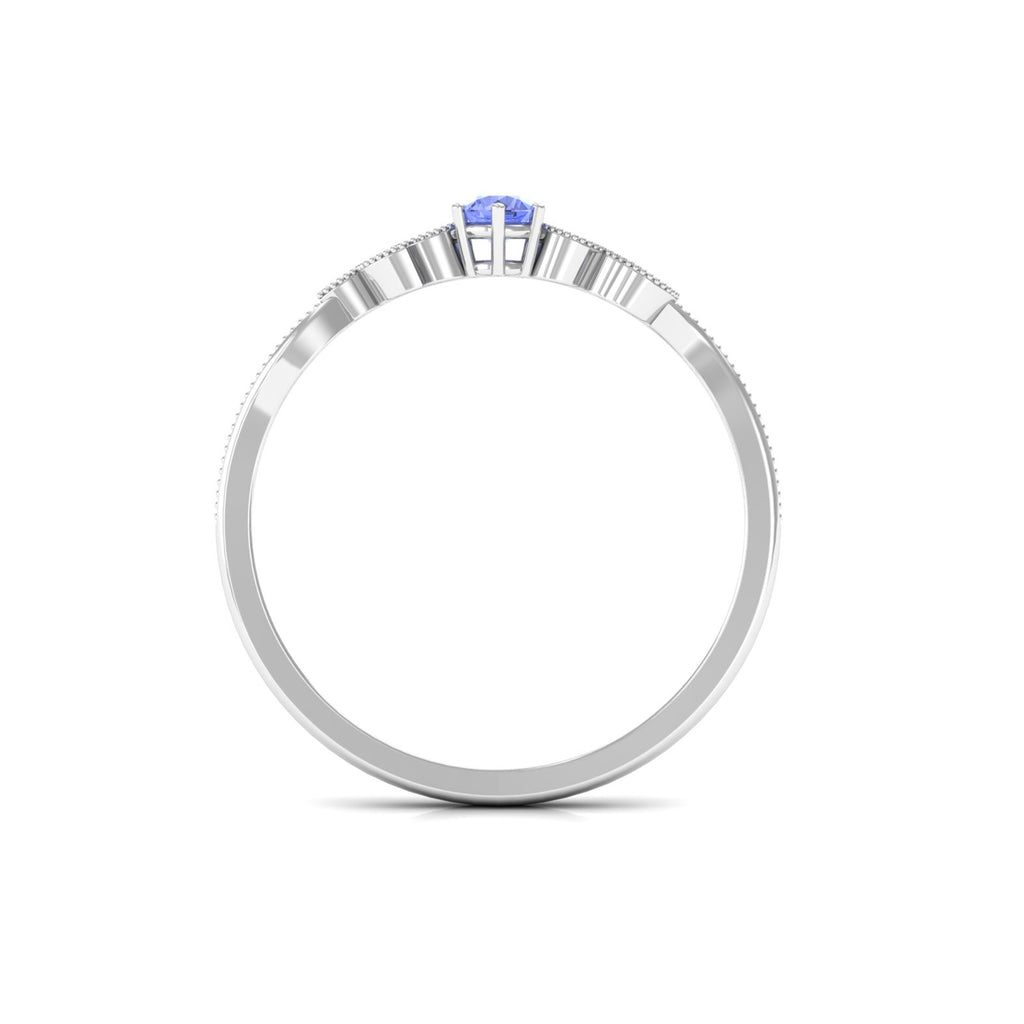 Minimal Leaf Promise Ring with Tanzanite and Diamond Tanzanite - ( AAA ) - Quality - Rosec Jewels